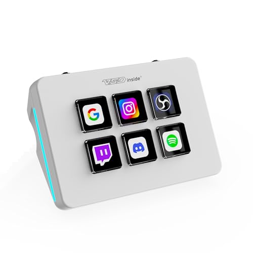 VSDinside Mini Stream Controller Deck, Gaming Streaming Macro Pad Keypad, Shortcut Keyboard with 6 Programmable LCD Keys, Customizable Icons & RGB Light, USB Soundboard for Video Editing, OBS, PC, Mac