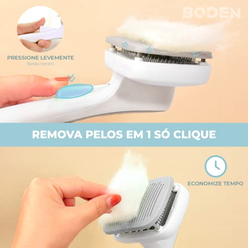 Escova Rasqueadeira Tira e Remove Pelos Autolimpante Para Pet Cachorro e Gato (Cinza)