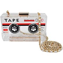 QZUnique Tape Shaped Shoulder Bag Radio Recorder PU Crossbody Bag Womens Retro Evening Bag Handbag Clutch Purse