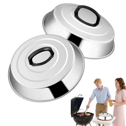 XSQD 2 Pièces Cloche à Hamburger Inoxydable, Couvercle Pot Rond, Couvercle Plaque Cuisson, Avec Poignée Résistante à Chaleur, Convient Pour Cuisine à La...