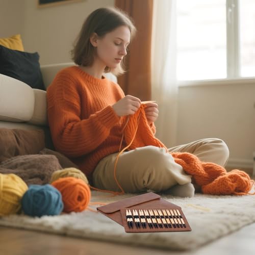 Image of 4.9inch Interchangeable Bamboo Circular Knitting Needles Set with Case | 12 Sizes 3.5-10mm /US 4-15, 12 Pairs, 4 Cables, Natural Bamboo Needles Kits for Knitting Projects - Beginners /Enthusiast, Gift
