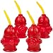 Straw Fire Hydrant Cups with Lids - (Pack of 4) Reusable 12 oz, Red Plastic Fire Truck Party Supplies Cups and Firefighter Birthday Party Favors for Kids by Bedwina