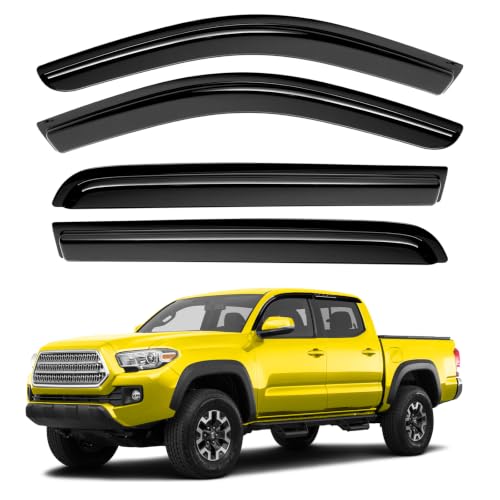 Image of Tacoma Rain Guard - Window Visors for Toyota Tacoma Double Cab 2016-2023, Out-Channel Side Window Rain Guards for Tacoma Accessories, 4PCS, Black, Car Accessories
