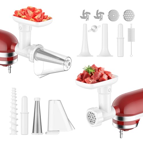 Meat-Grinder-for-Kitchenaid-MixerMeat-Grinder-AttachmentFruit-Vegetable-Strainer-SetTomato-Sauce-MachineSausage-Stuffer-SetKitchen-Aid-Mixer-Attachments-by-FgreebleWhite Meat Grinder for Kitchenaid MixerMeat Grinder AttachmentFruit Vegetable Strainer SetTomato Sauce MachineSausage Stuffer SetKitchen Aid Mixer Attachments by FgreebleWhite
