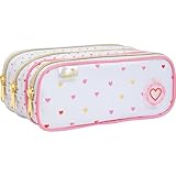 Estojo Triplo G Tecido Academie Coração Metalizado Azul - Tilibra