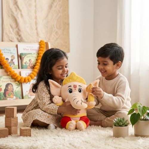 Image of AVSHUB God Soft Toy for Kids Divine Mantra Chanting Baby Ganesha with 3 Preloaded Mantras & Aartis, Musical Soft Plush Toy, Return Gift for Infants, Toddlers & Kids (Medium - 25 Cm)