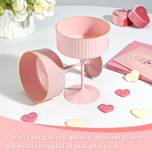 XUWAIDSGN 24 Pcs Champagne Martini Glasses 9 Oz with Gilded Removable Gold Rim Coupe Glasses Pink Martini Glasses Plastic Mimosa Vintage Coupe Glasses Set For Wedding Anniversary (24, Solid Pink) by XUWAIDSGN - Used condition - Image 4