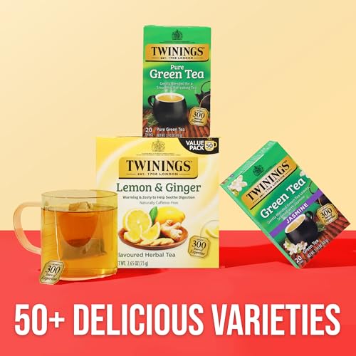Image of Twinings Pure Green Tea Individually Wrapped Bags, 20 Count (Pack of 1), Smooth & Refreshing, Caffeinated, Enjoy Hot or Iced, 20 Teabags