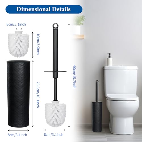 Image of Topsky Toilet Brush,2 Pack Compact Toilet Brush & Holder Set,Plastic Round Barrel Loo Brush with 2 Replacement Toilet Brush Head,Durable for Bathroom Toilet,Black