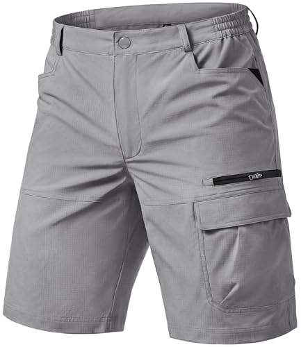 Image of TACVASEN Casual Shorts Men Summer Zip Pocket Cargo Shorts Quick Dry Gym Running Jogging Shorts, Light Grey, 36