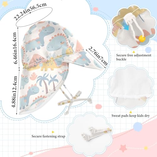 Cream Blue Dinosaur Cartoon Kid Sun Hat Baby Boys Beach Play Hats Girl UV Protection Neck Flap Travel Essentials4