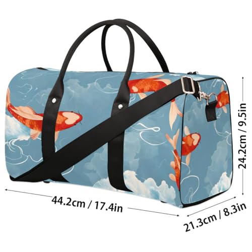 Travel Duffel Bag, Japan Koi Fish Sports Tote Gym Bag Foldable Western Aztec Weekender Bag Carry on Luggage Handle Bag Overnight Shoulder Bag for Women Men,A-0664