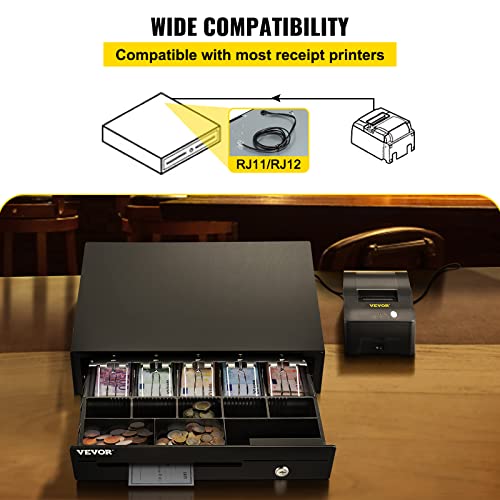 Vevor Cash Register Drawer, 16" 12 V, For Pos System With 5 Bill 8 Coin Cash Tray, Removable Coin Compartment & 2 Keys Included, Rj11/Rj12 Cable For Supermarket, Bar, Coffee Shop, Restaurant #TOP5