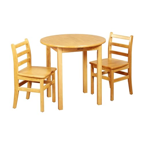 ECR4Kids 30in D Round Hardwood Table with 28in Legs and Two 16in Chairs, Kids Furniture, Honey