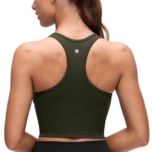Image of CRZ YOGA Butterluxe Racerback Crop Tank Tops | Light Support, Removable Pads, Yoga, Extremely Soft, Scoop Neck, Longline Sports Bras for Women