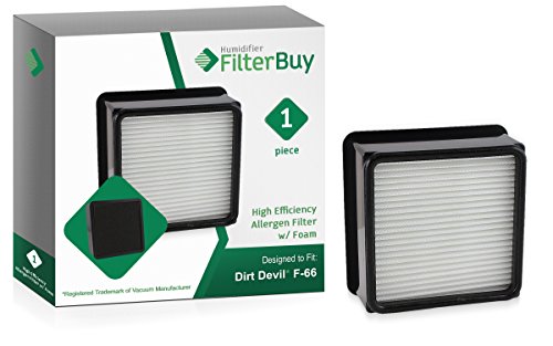 FilterBuy Dirt Devil F66 (F-66) Allergen HEPA Filter with Foam Insert. Designed by FilterBuy to fit Dirt Devil Dirt Devil Featherlite Upright Model # UD70100. Replaces Dirt Devil F66 Part # 304708001.