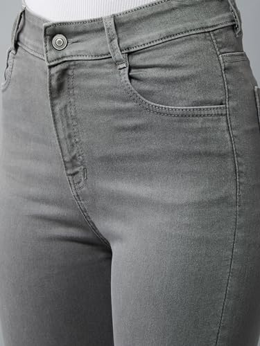 Image of Miss Chase Women's Skinny High Rise Cropped Fringed Hemline Detailing Stretchable Denim Jeans