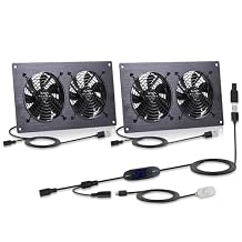 Dual 120mm Temperature Controlled USB/DC 12-Inch Cooling Fan | 5V/12V Dual Voltage, 10-Speed Adjustable, for AV Cabinets, S 12 inches, Temperature Control Speed Switch + 2 Fan