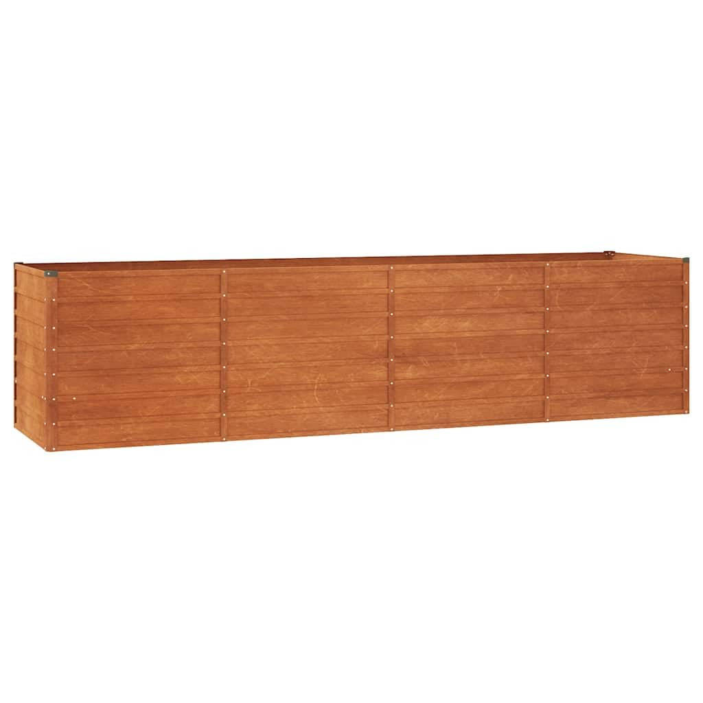 Podwyższona donica kortenowska rdzawa 320x80x77 cm, duża skrzynia ogrodowa do warzyw i kwiatów, antykorozyjna stal corten na taras i balkon, bezpieczne zagięte brzegi, otwarte dno