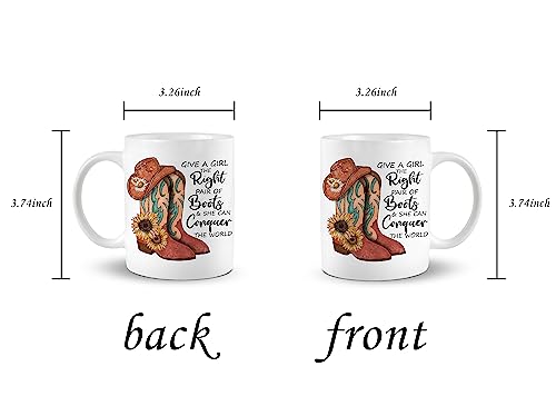 Cowgirl Give a Girl the Right Pair of Boots and She Can Conquer the World 11 Ounces Ceramic Mug Cup,Girl Power Coffee Tea Mug Cup,Gifts for Teen Girls Cowgirls - Image 5