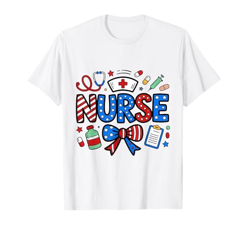 American Nurse 4th of July Nurse Stethoscope Nursing Womens T-Shirt