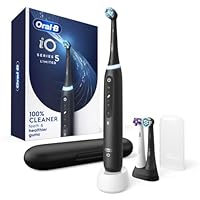 Oral-B iO Deep Clean + Whiten Rechargeable Electric Toothbrush with Visible Pressure Sensor, 2 Minute Timer, 5 Cleaning Settings, 1 iO5 Limited, 3 Toothbrush Heads, Travel Case & Refill Holder, Black