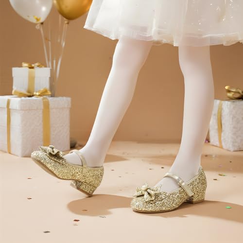 Image of DREAM PAIRS Girls Dress Shoes Princess Shoes for Toddler Little Girl Mary Jane Low Heels Glitter Flower Party Wedding Footwear