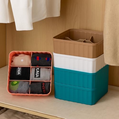 Image of Leawall 6-Compartment Wardrobe Organizer drawers organisers for Underwear, Socks, Bras, Ties, Scarves & Undergarments,storage box and organiser, Socks organizer Socks Tray (6 Pcs,Multicolor)