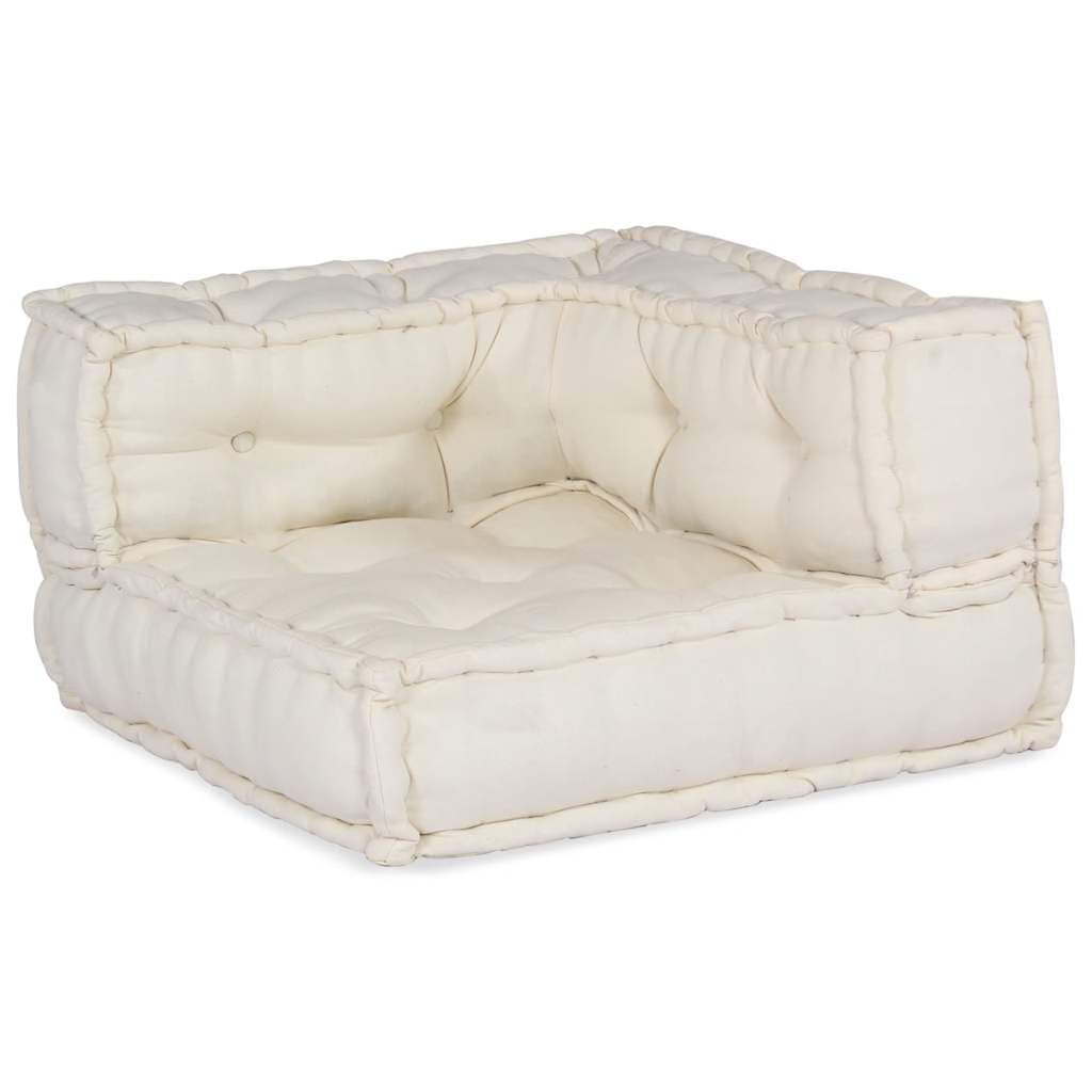 Cojín de asiento color crema, 70 x 70 x 54 cm, 100% algodón, cojín de suelo modular con relleno reciclado, espuma suave para un asiento cómodo y un aspecto de salón