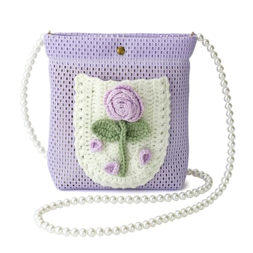 Crossbody Bag for Women & Girls - Small Mesh Purse Wallet with Original Design, Perfect as Vacation & Travel Essentials, Beach Bag, or Gift (Purple)