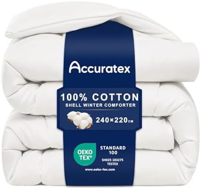 ACCURATEX 450GSM Bettdecke mit 100% Baumwollbezug, Winterdecke 240×220 cm | flauschige Daunenalternative Füllung, warm & weich, dicke Steppdecke für Winter, 8 Eckbänder, OEKO-TEX z