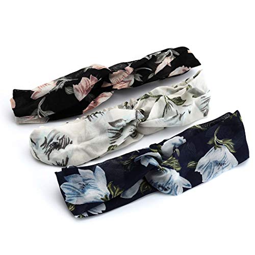 Catery Boho Headbands Floal Style Headband Headpiece Vintage Criss Cross Bandanas Head Wrap Hair Band Bohemia Stylish Elastic Turban Hairbands Fashion Hair Accessories for Women(Pack of 3) (Boho)