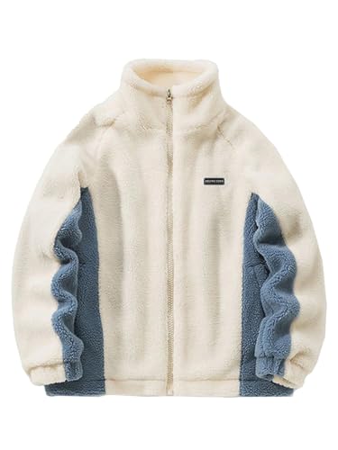 Aelfric Eden Herren Fleecejacke Damen Winter Teddyfleece Jacke Einfarbig Reißverschluss Outdoor Sherpa Jacke Wintermantel mit Stehkragen Weiß, XS