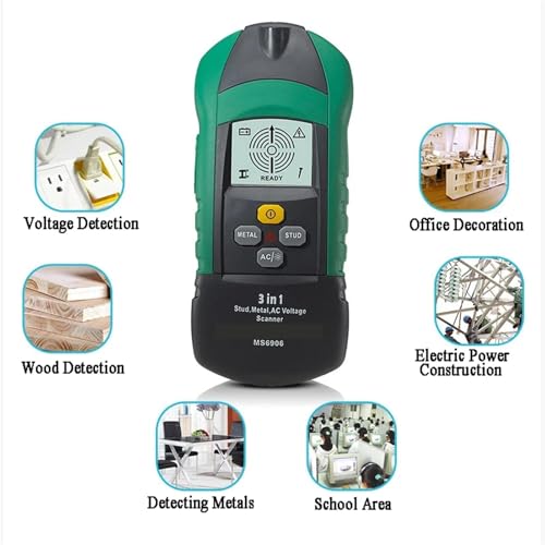 Medidor de espesores MS6906 ZQFEE, detector multifunción 3 en 1 para voltaje CA, pernos metálicos y pilares de madera miniatura 6