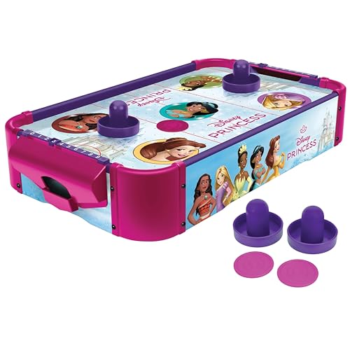 World Tech Toys Disney Princess Air Hockey Table for Kids - Wooden Tabletop Game with Puck, Pushers & Air Flow System - Disney Licensed - Kids 4+
