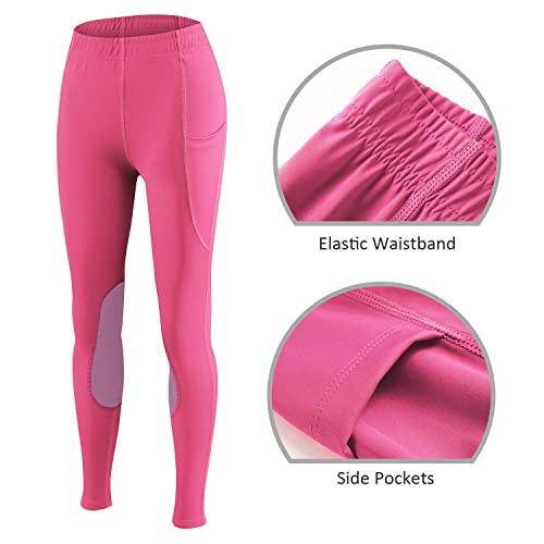Baleaf Girls Horse Riding Pants Kids Equestrian Breeches Knee-Patch Youth Horseback Tights Schooling Leggings Pocket Upf50+ Hot Pink M #TOP2