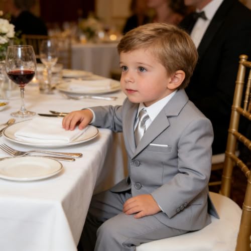 Image of Baby Boy Formal Suit for Toddler Infant Tuxedo Dress Suits | Little Gentleman, Wedding Ring Bearer Outfit, Vest Pants Long-Sleeve Shirt Tie, Birthday Party Christmas Prom, Classic