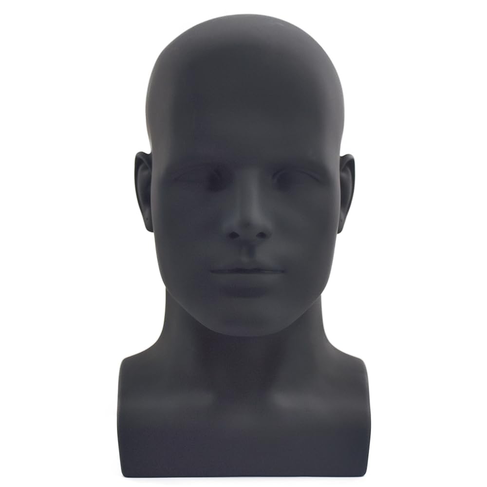Testa manichino maschile testa professionale manichino per display parrucche cappelli cuffie maschera occhiali da sole gioielli e supporto display Scravat (nero opaco)