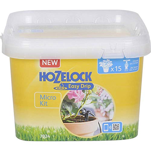 HOZELOCK - Micro Irrigation Kit Micro Kit : Ideal for Watering Potted Plants and Hanging Baskets Easy to Use Supplied with 15m of Ø 4mm Hose and 15 Drippers for Precise Watering [7024 0000]