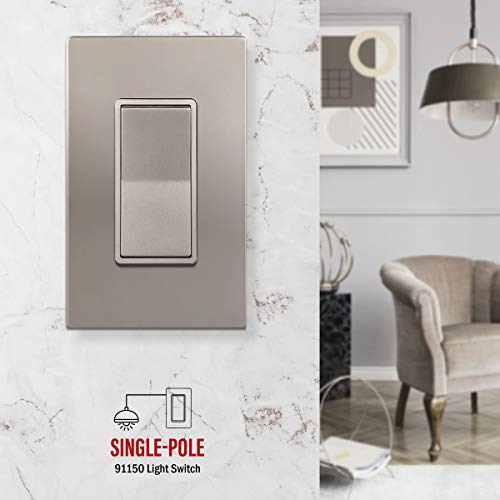 Enerlites Elite Series Decorator Rocker Light Switch, 15A 120V/277V, Gloss Finish, Single Pole, 3 Wire, Grounding Screw, Residential Grade, Ul Listed, 91150-Nk, Nickel Color (10 Pack) #TOP6