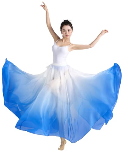 Z&X Modern Ballet Lyrical Dance Skirt Gradient Color Sheer Long Flowy Skirts for Ballerinas Photography Performance Royal Blue White