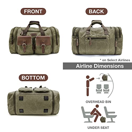 Image of Wildroad 50L Travel Duffel Bag, Expandable Canvas Genuine Leather Duffle Bag Upgraded Overnight Weekender Carry on Bag