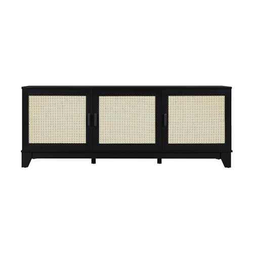 Manhattan Comfort Sheridan Modern Cane - Soporte de TV de 55 pulgadas con 6 compartimentos, 3 puertas de cierre suave y gestión de cables, elegante centro de entretenimiento independiente y consola