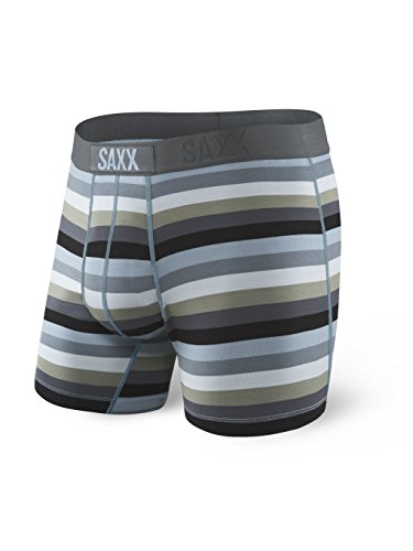 Saxx Underwear Men's Boxer Briefs- Ultra Boxer Briefs with Fly and Built-in Ballpark Pouch Support – Underwear for Men,Dark Charcoal Stripe,Large
