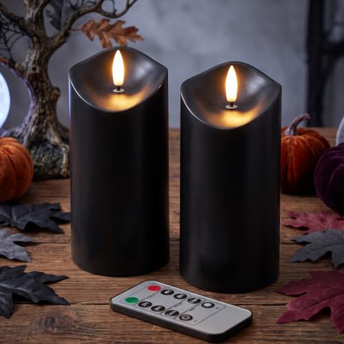 Image of Halloween Decorations, Flameless Black Pillar Candles with Remote