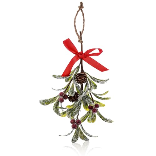 FMPXYYA Weihnachtsdeko Mistelzweig Hängend mit roter Schleife – 1...