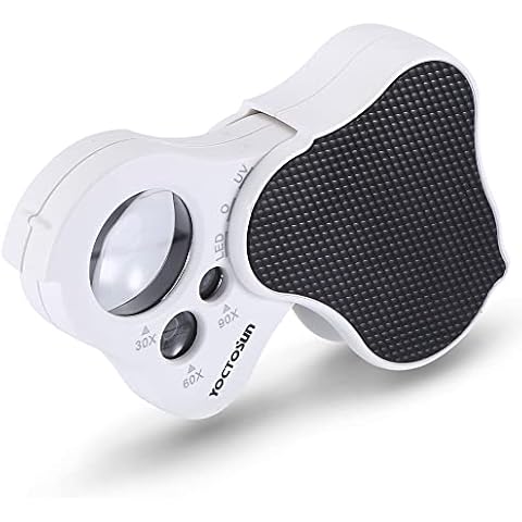 YOCTOSUN 30X 60X 90X Illuminated Jewelry Loupe Magnifier, Foldable Jewelers Magnifying Glass with UV Light and White LED Lights for Jewelry, Gems, Coins, Stamps, etc Cover