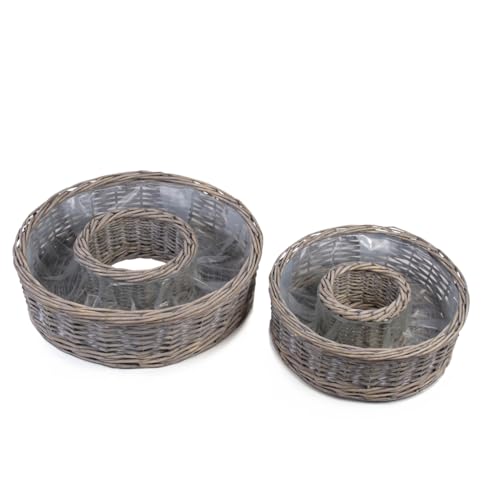 Weide Pflanz-Ringe in grau als wetterfeste Pflanzschalen - 2 runde Pflanzkästen in 40, 50 cm als Blumen-Korb Pflanzkübel für außen - Große Pflanz-Körbe als Blumen-Schale oder Grab-Schmuck