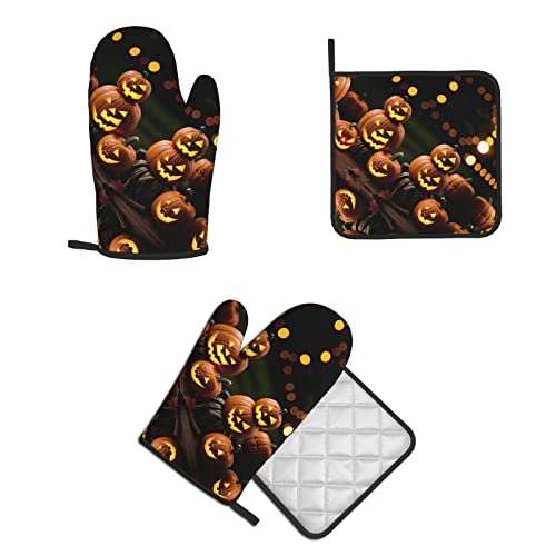 Pumpkin Skeleton Oven Mitts And Pot Holders Sets Oven Gloves 2 Pcs For Kitchen Baking Cooking #TOP7