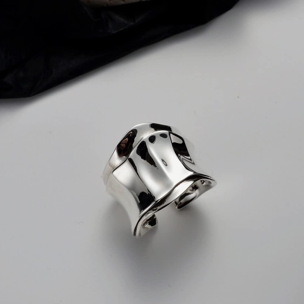 Anello In Argento 925 Da Donna,Anelli In Argento Sterling Da Donna 925 Grosso Origami Texture Anelli Regolabili Esagerazione Anelli Di Fidanzamento Anello Di Fidanzamento Regali Per Uomini Ragazze D